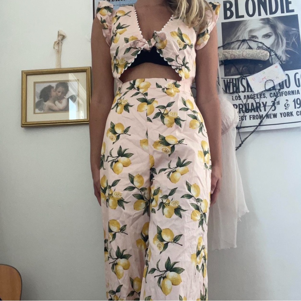 Lemon Love Shack Fancy inspired palazzo scallop jumpsuit -sizes medium and large - Picture 4 of 5